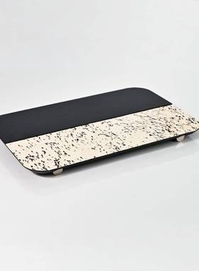 现轻代风简约不创锈钢皮革43345奢意托盘娜塔丽实木斑点马毛收纳