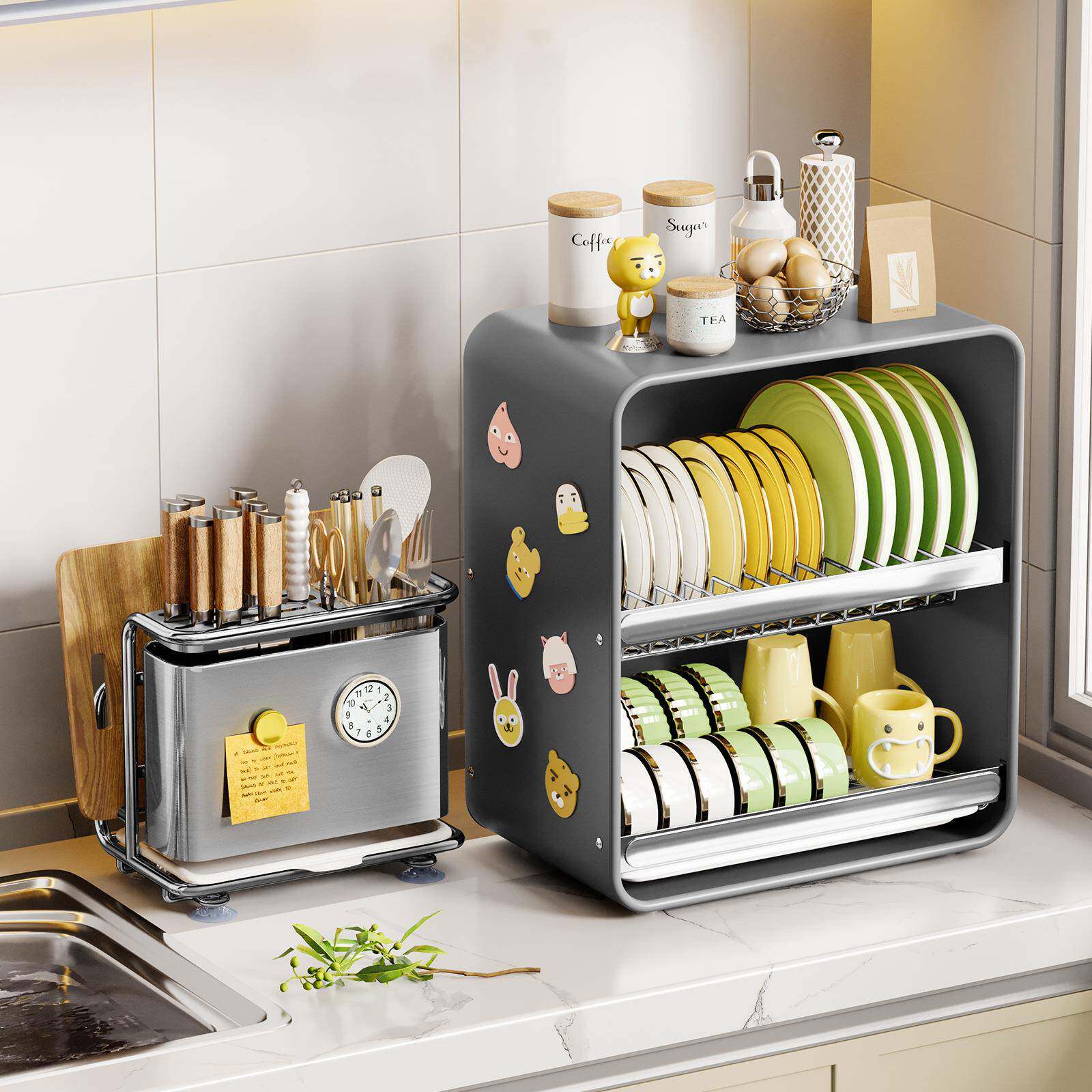 厨房沥家水碗柜带盖具放餐碟置物架910用台面多功碗能装碗筷收纳