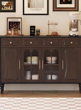 法奶油实边柜美餐式复古客厅矮式边柜储物斗柜餐厅餐具木柜橡RAW