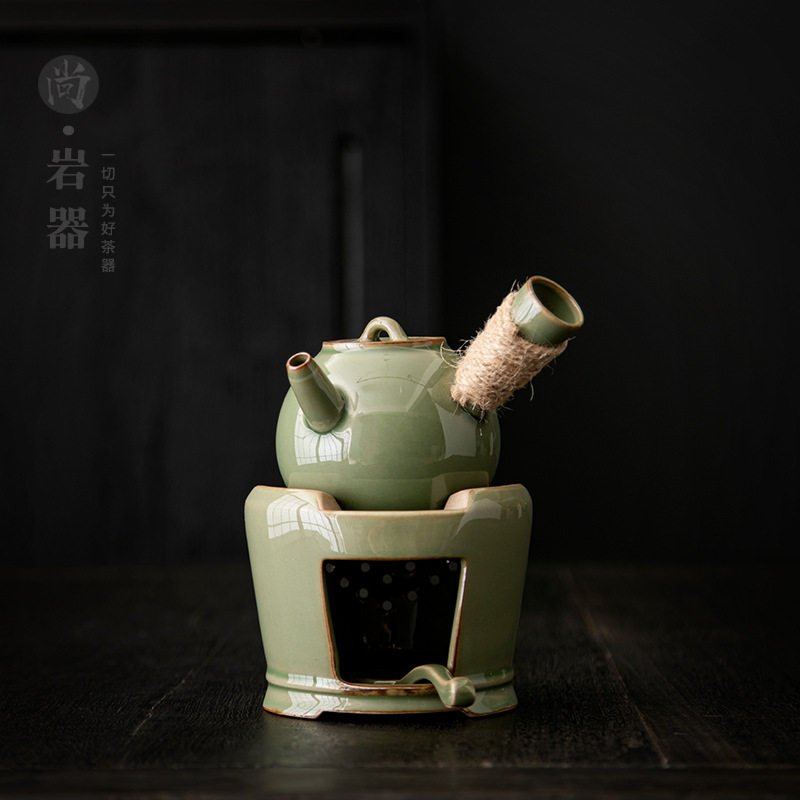 复古侧把壶蜡烛加热温茶炉套装