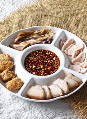 台德盘密胺RIR餐具双瓷格饺子盘子白色带醋碟蘸料吃分隔商用虾仿