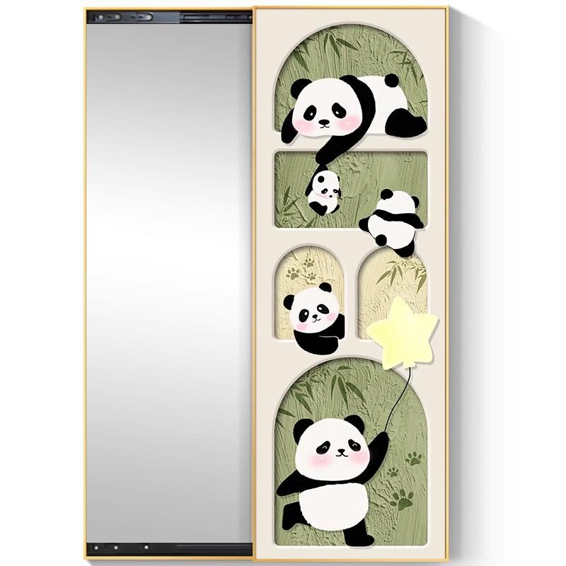 入户玄关QLM装饰画可推拉隐藏式穿奶衣镜熊油风猫卧室镜子挂画全