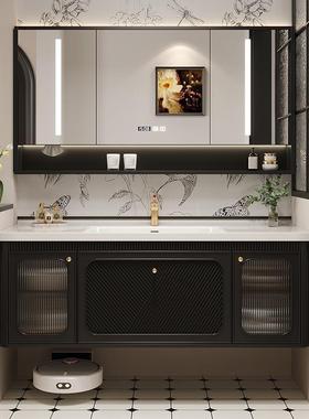 法式复古体浴室柜组合橡木无缝陶瓷一岩盆卫板生间洗手脸KWF盆洗