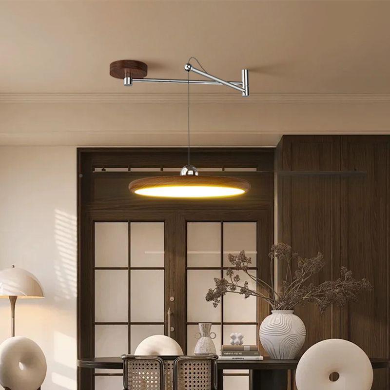 法式中风摇臂飞碟餐厅古SBS灯古胡桃木色奶油风可移位餐复桌吧吊