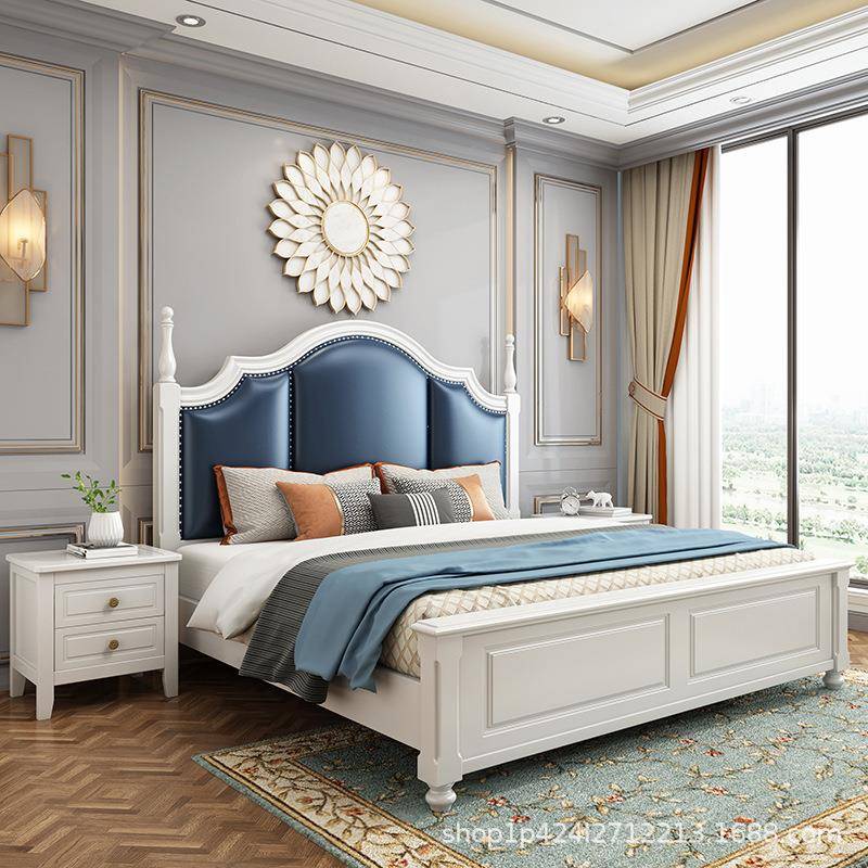 美式实木床.8米床双人大950床简约1.15米公白色气主床主卧婚床压