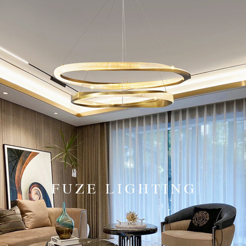 LED现代简约轻奢客厅吊灯设计师餐厅卧室别墅样板房极简圆环吊灯