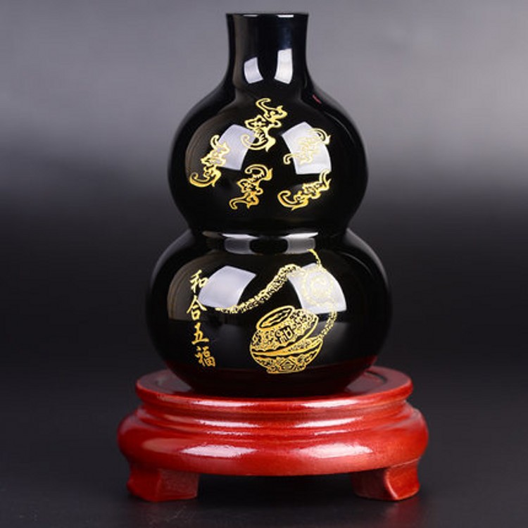 批发天然黑曜石葫芦摆件 办公家具饰品 和合五福 东海天然水晶