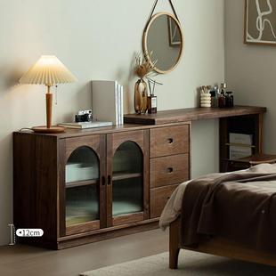 北美黑胡木桃梳妆收PWD纳一体卧室床尾斗柜缩转台角书桌储伸物柜