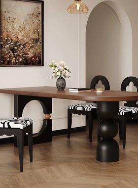 WOX新款法桌式复古实木餐椭圆形桌家用型小户黑色古风客厅一体饭