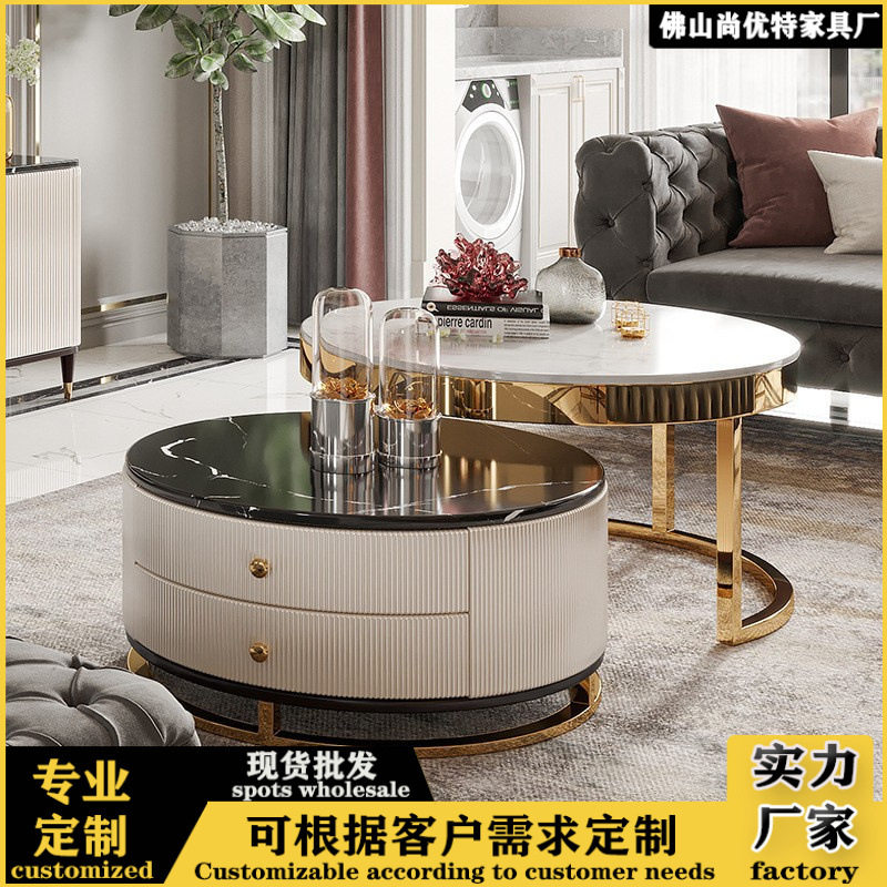 北欧轻奢圆型组合茶几简约客厅小圆桌家具套装小桌子大理石茶几桌