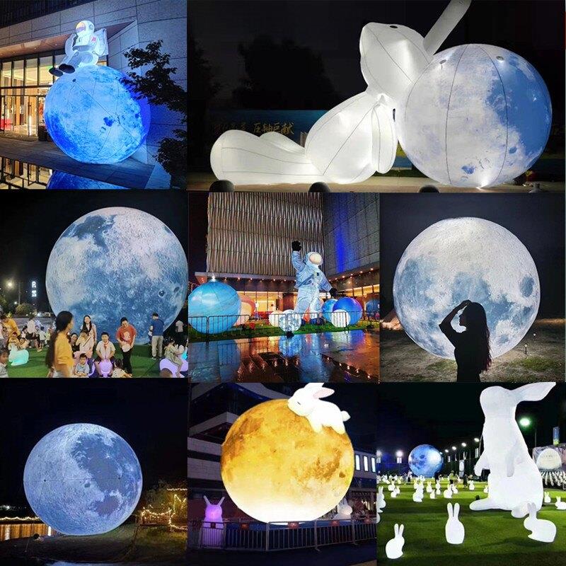 中秋充气月亮充气模型闭式空气悬挂夜光月亮宇航员兔子星球灯光展