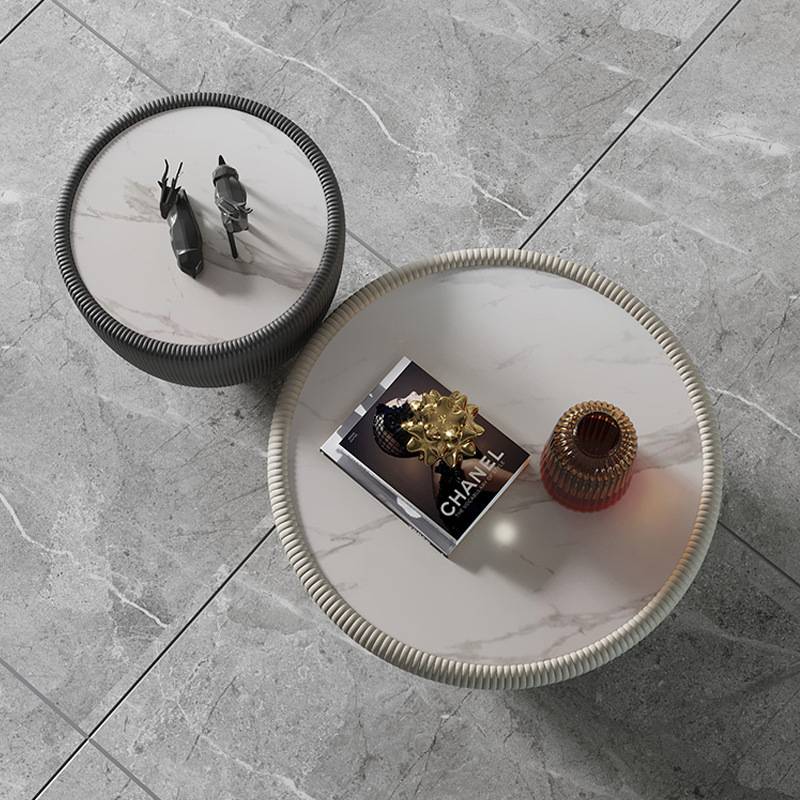 意式轻奢岩板大小茶几组合圆碗形整装现代简约奶油风家用客厅茶桌