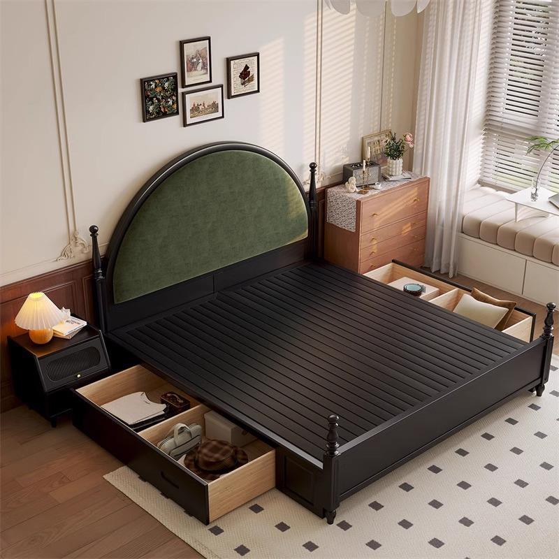 新款古风布艺主卧婚1.8米实RYQ木床.5复古乡村美1式简约双人中软