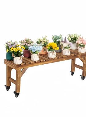 OED阳台花架205新款实木2移带轮花架子客落地动式置物架多肉厅花