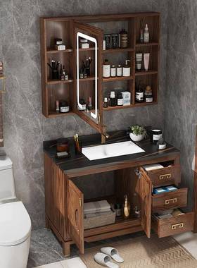 5中V现货新能XKP式浴间室柜红橡木卫生洗漱台岩板热弯一体盆组合