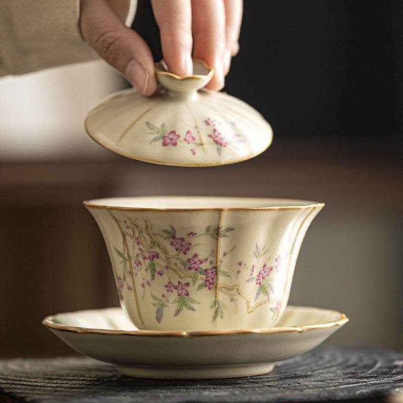 米黄汝窑MCA大号三茶才盖用碗陶瓷家可养不手敬烫茶碗单个喝泡茶