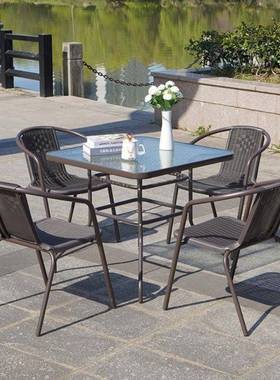 露台桌椅组合户外三带伞几PTD藤椅件套室外椅子闲休阳台小茶铁艺