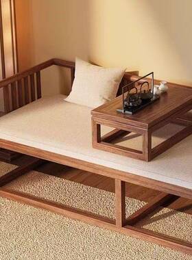 ad58765新中式全实木罗小汉沙床明式客户厅家用小型简约发床两用