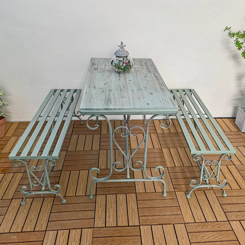 0J户外桌椅组合三件套铁艺实木美式复古花园庭院露台阳台长桌椅其