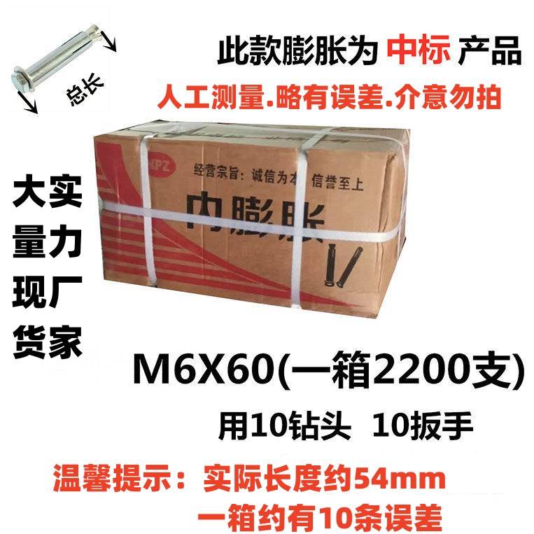 整箱 镀锌外六角内膨胀螺丝加长内置式膨胀螺栓六角头内铁胀管