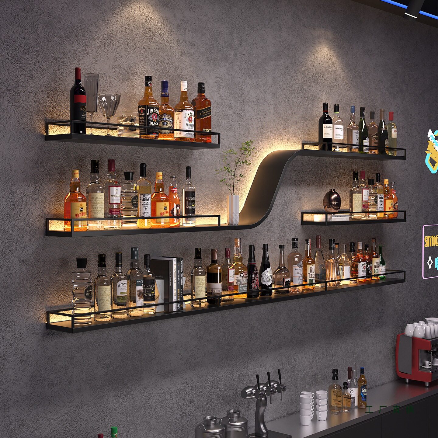 壁挂铁艺吧台红酒展示架