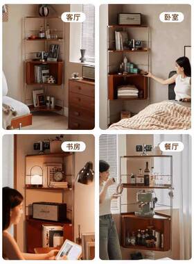 批中古实木转储角书架置物架落地UXM形多层收纳拐柜客厅家用三角