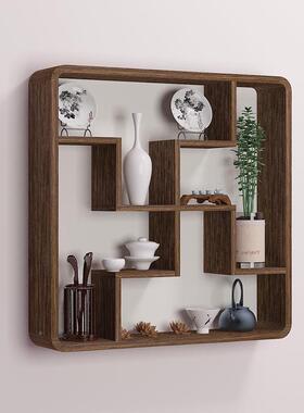 8V新中式木艺壁挂式挂墙古客厅墙多宝阁博格子OAY置物架茶壶壁展
