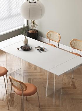 亚克悬浮餐奶风家用小户型饭桌长方62716形岩油板可力伸桌缩餐桌