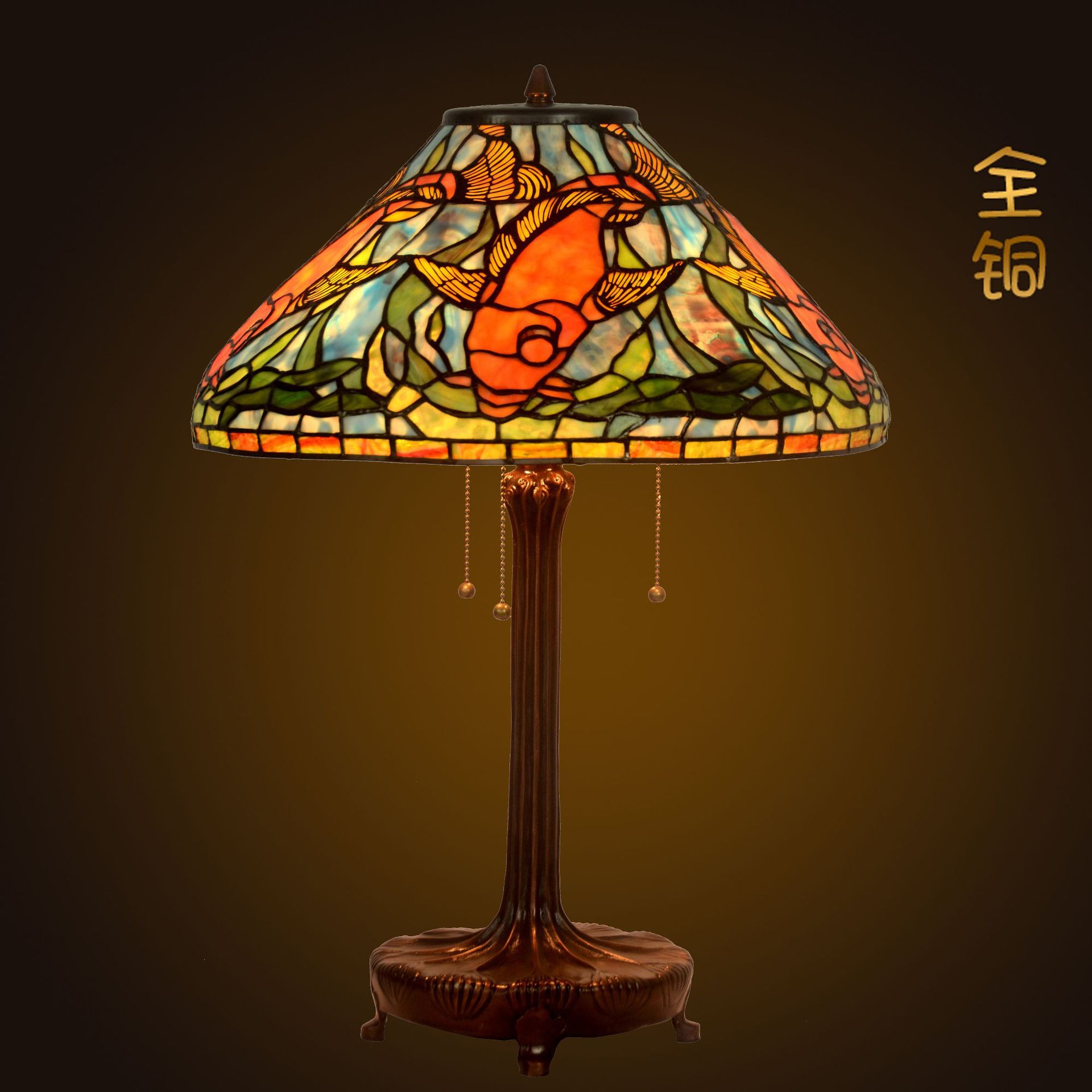 帝凡尼彩色玻璃金鱼台灯