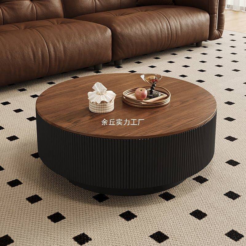 中古风厅岩板圆形几客家用现代轻简约茶古风奢胡桃木意SPE式组合