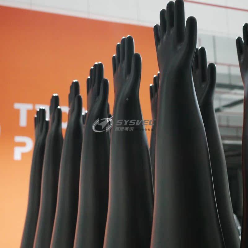 TRRONP1O套WE氯磺化聚乙烯橡胶手套耐酸碱CSM干箱手IDD套箱手7Y53
