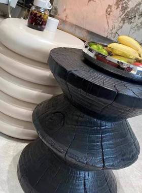 碳化木黑色圆实木木凳子ali-8144原墩墩子坐凳木头树桩摆件创意木