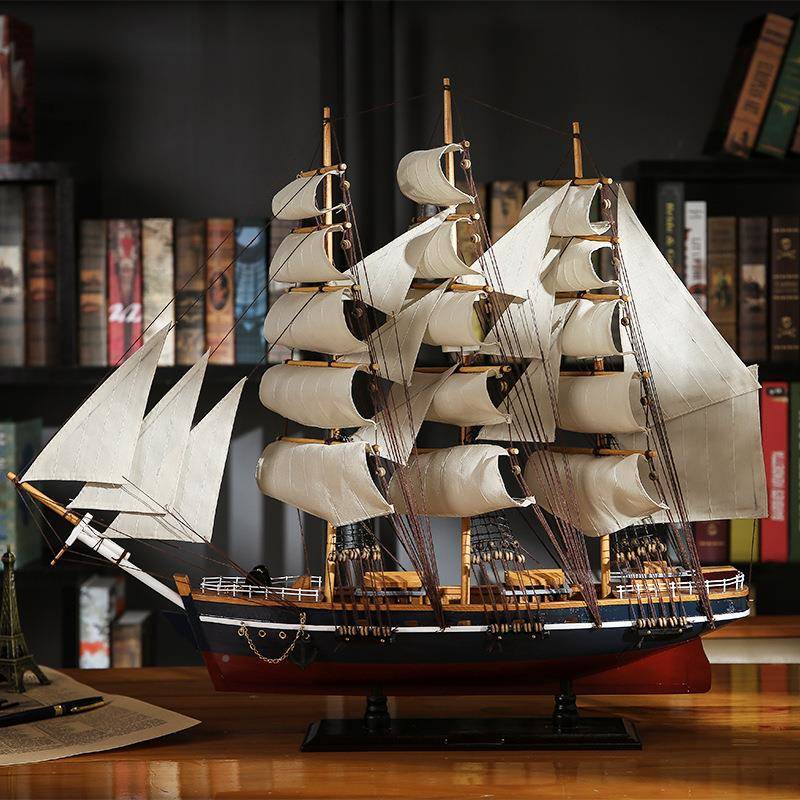 70cm摆1007-1件饰大型模型卧室玄关摆一帆帆风顺木质工艺船品软装