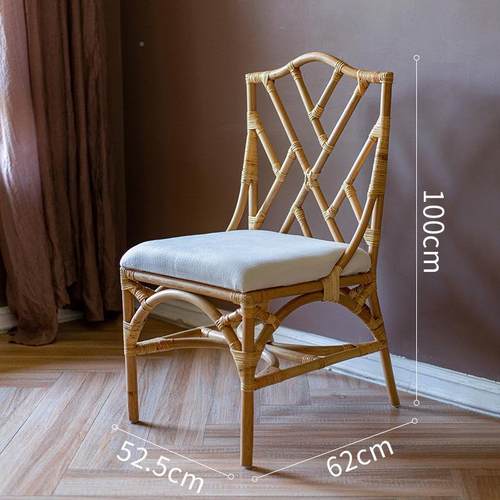 美式真餐计椅天然藤编靠背椅子复古设师休GEO闲椅宿茶舍民藤单人