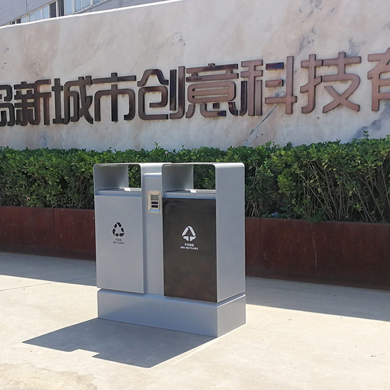 户外公园环卫钢板双桶垃圾桶