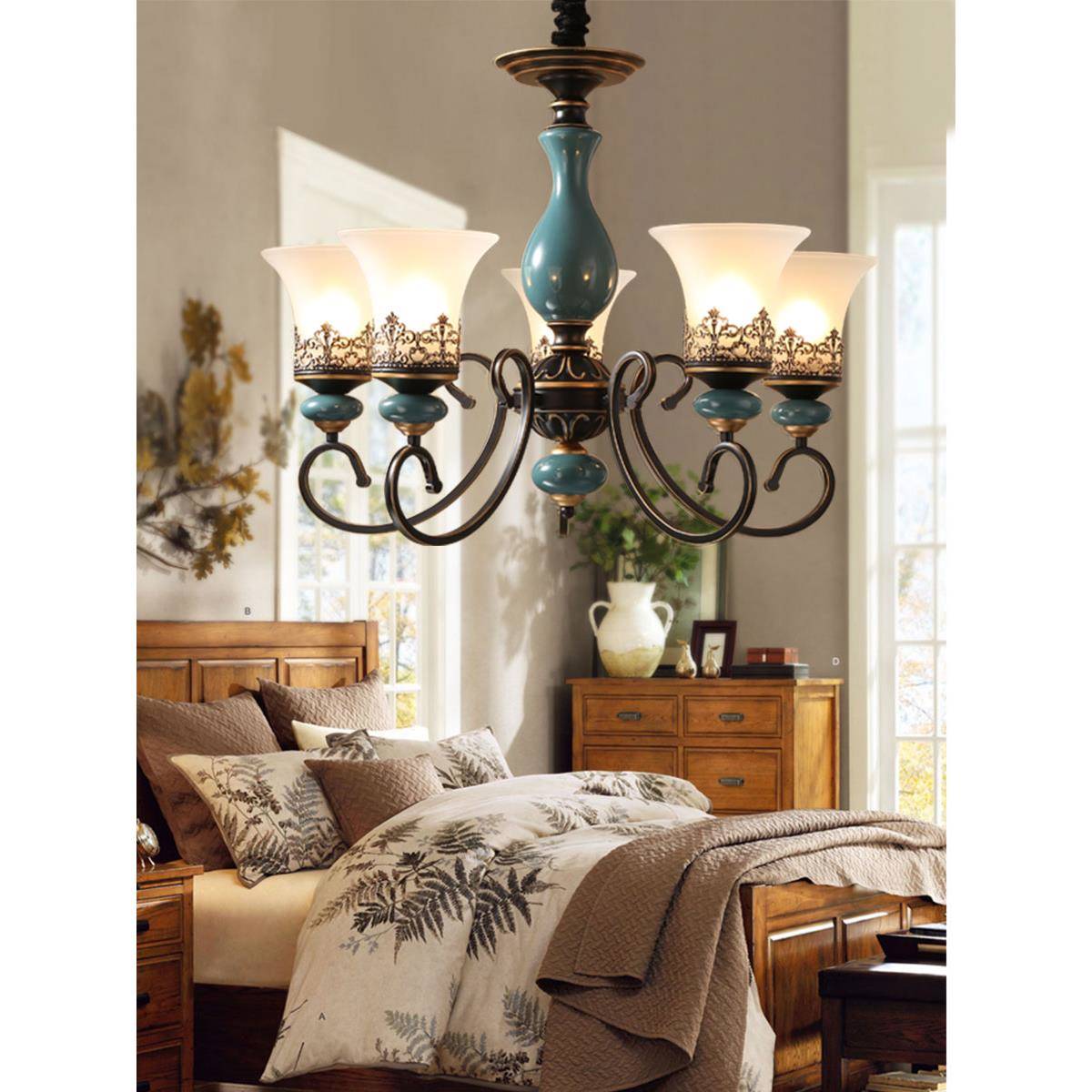 陶瓷吊灯厅卧室书简约欧式房灯饰奢华大气美式厅935复古玻璃餐客