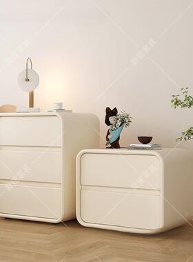 简约现代床头柜奶层油风实木室纳超窄新68591款三轻奢卧储收物床