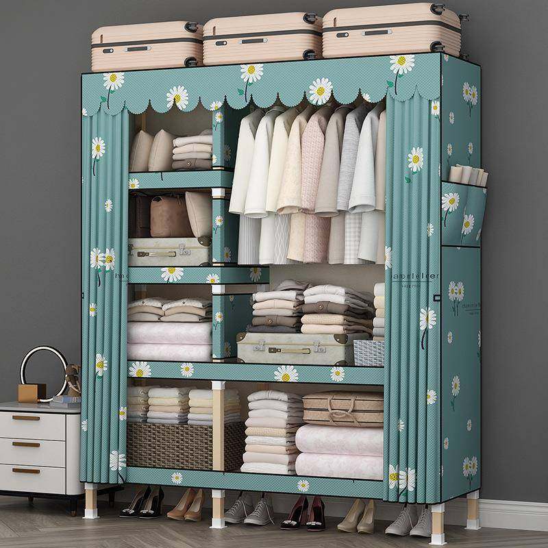 简布414易柜家用加厚衣柜出租用结实房耐用钢管加粗加固收纳挂衣