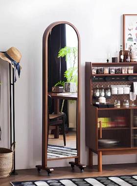 穿中卧古风UAS全身镜实木可旋转全身衣镜一体式落地室架杂志试衣