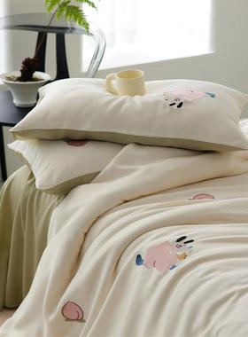 A类卡通童10被0支刺绣天丝四件套夏季凉感冰丝裸睡儿套ali-34121