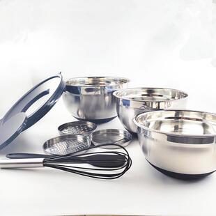 加226厚刨不口锈钢打蛋盆套装沙碗搅拌盆带瓜配盖款拉出套装