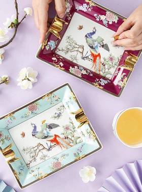 丽英格家用厅陶瓷大号烟灰缸高描金办客tb-68076公室创意茶档几装