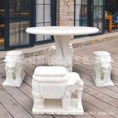 家直销石雕石厂石凳桌汉白玉家用圆公园户外lw54151庭院摆件工桌