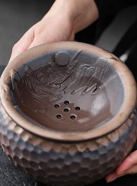 复古双层茶渣缸桌干面废缸圾水桶湿分离带过滤粗F98H6SHS陶水盂垃