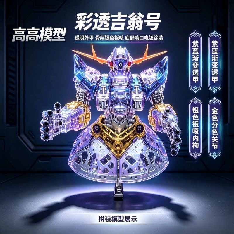 高高 1/144 RG彩透版吉翁号 国产机甲拼装模型手办 送水贴支架图片