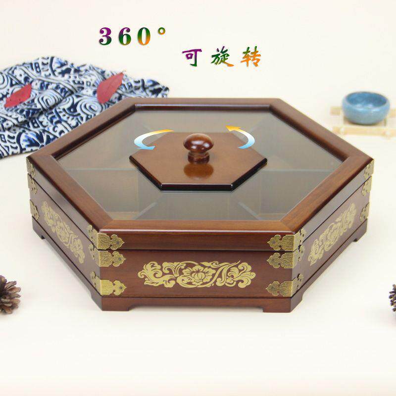 木坚果盘客厅干果收纳果盒糖YUB结婚实瓜子盒木喜质分格带盖创意