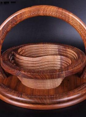 干果蓝核木质AL100828篮桃木中雕花果果篮包邮木头几何形状式