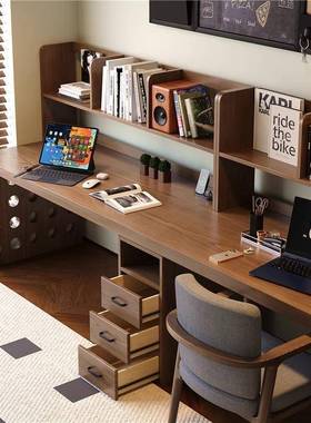 选全实严木双人书桌长条电桌卧室感脑办公桌学生学wyy20241习桌用写字家台