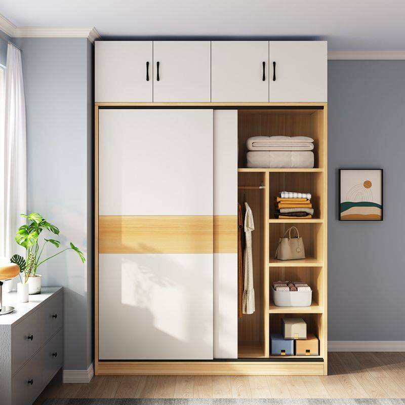 衣柜家用卧室简易组合木质柜子推拉门储物收纳柜出租房用儿童衣橱