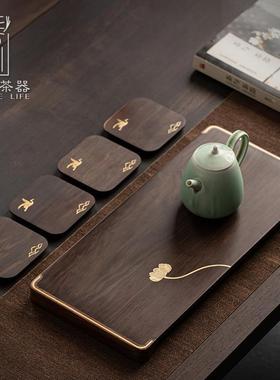 素影整块实式木茶盘黑檀木约镶铜小茶盘台茶室FE816136干泡盘简托